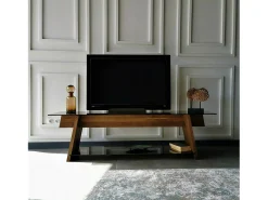 Móvel De Tv|Dmora Armário de TV Dpotenz, Aparador de sala, Armário de TV baixo, Base de parede equipada, 158x40h45 cm, Nogueira e Preto Castanho
