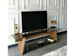 Móvel De Tv|Dmora Armário de TV Dpotenz, Aparador de sala, Armário de TV baixo, Base de parede equipada, 158x40h45 cm, Nogueira e Preto Castanho