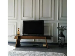 Móvel De Tv|Dmora Armário de TV Dpotenz, Aparador de sala, Armário de TV baixo, Base de parede equipada, 158x40h45 cm, Nogueira e Preto Castanho