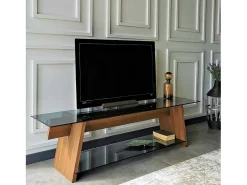 Móvel De Tv|Dmora Armário de TV Dpotenz, Aparador de sala, Armário de TV baixo, Base de parede equipada, 158x40h45 cm, Nogueira e Preto Castanho