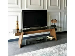 Móvel De Tv|Dmora Armário de TV Dpotenz, Aparador de sala, Armário de TV baixo, Base de parede equipada, 158x40h45 cm, Nogueira e Preto Castanho