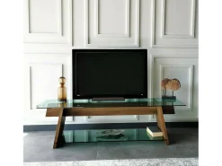 Móvel De Tv|Dmora Armário de TV Dpotenz, Aparador de sala, Armário de TV baixo, Base de parede equipada, 158x40h45 cm, Nogueira e Verde Castanho