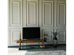 Móvel De Tv|Dmora Armário de TV Dpotenz, Aparador de sala, Armário de TV baixo, Base de parede equipada, 158x40h45 cm, Nogueira e Verde Castanho