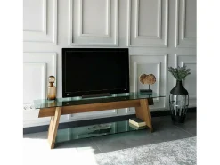 Móvel De Tv|Dmora Armário de TV Dpotenz, Aparador de sala, Armário de TV baixo, Base de parede equipada, 158x40h45 cm, Nogueira e Verde Castanho