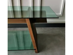 Móvel De Tv|Dmora Armário de TV Dpotenz, Aparador de sala, Armário de TV baixo, Base de parede equipada, 158x40h45 cm, Nogueira e Verde Castanho