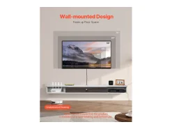 Móvel De Tv| Armário de TV Montado na Parede SucceBuy Suporte de TV Flutuante de Parede, 180 cm, Consola de Multimédia com Gestão de Cabos, Prateleira Moderna de Aglomerado Branco