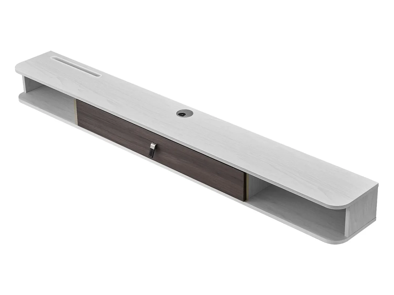 Móvel De Tv| Armário de TV Montado na Parede SucceBuy Suporte de TV Flutuante de Parede, 180 cm, Consola de Multimédia com Gestão de Cabos, Prateleira Moderna de Aglomerado Branco