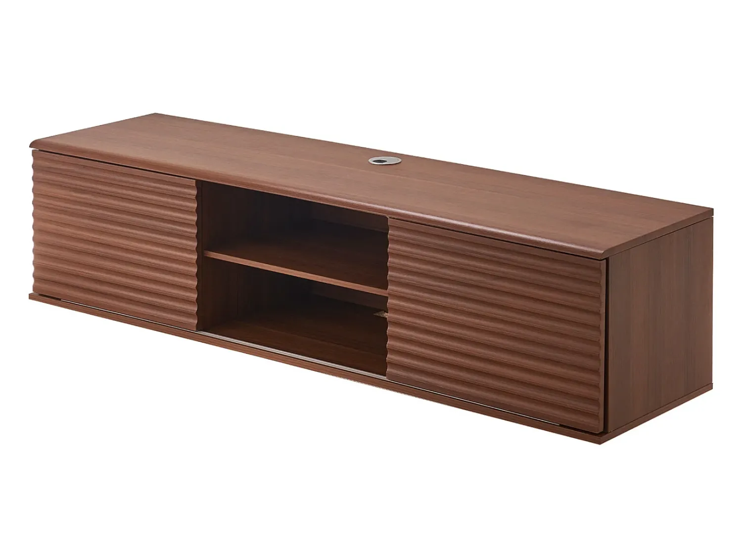 Hot Armário de TV Montado na Parede SucceBuy Suporte de TV Flutuante de Parede, 152 cm, Consola de Multimédia com Prateleiras Ajustáveis e Portas de Correr Castanho