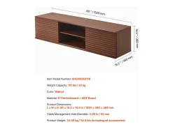 Hot Armário de TV Montado na Parede SucceBuy Suporte de TV Flutuante de Parede, 152 cm, Consola de Multimédia com Prateleiras Ajustáveis e Portas de Correr Castanho