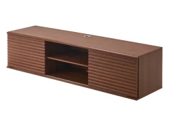 Hot Armário de TV Montado na Parede SucceBuy Suporte de TV Flutuante de Parede, 152 cm, Consola de Multimédia com Prateleiras Ajustáveis e Portas de Correr Castanho