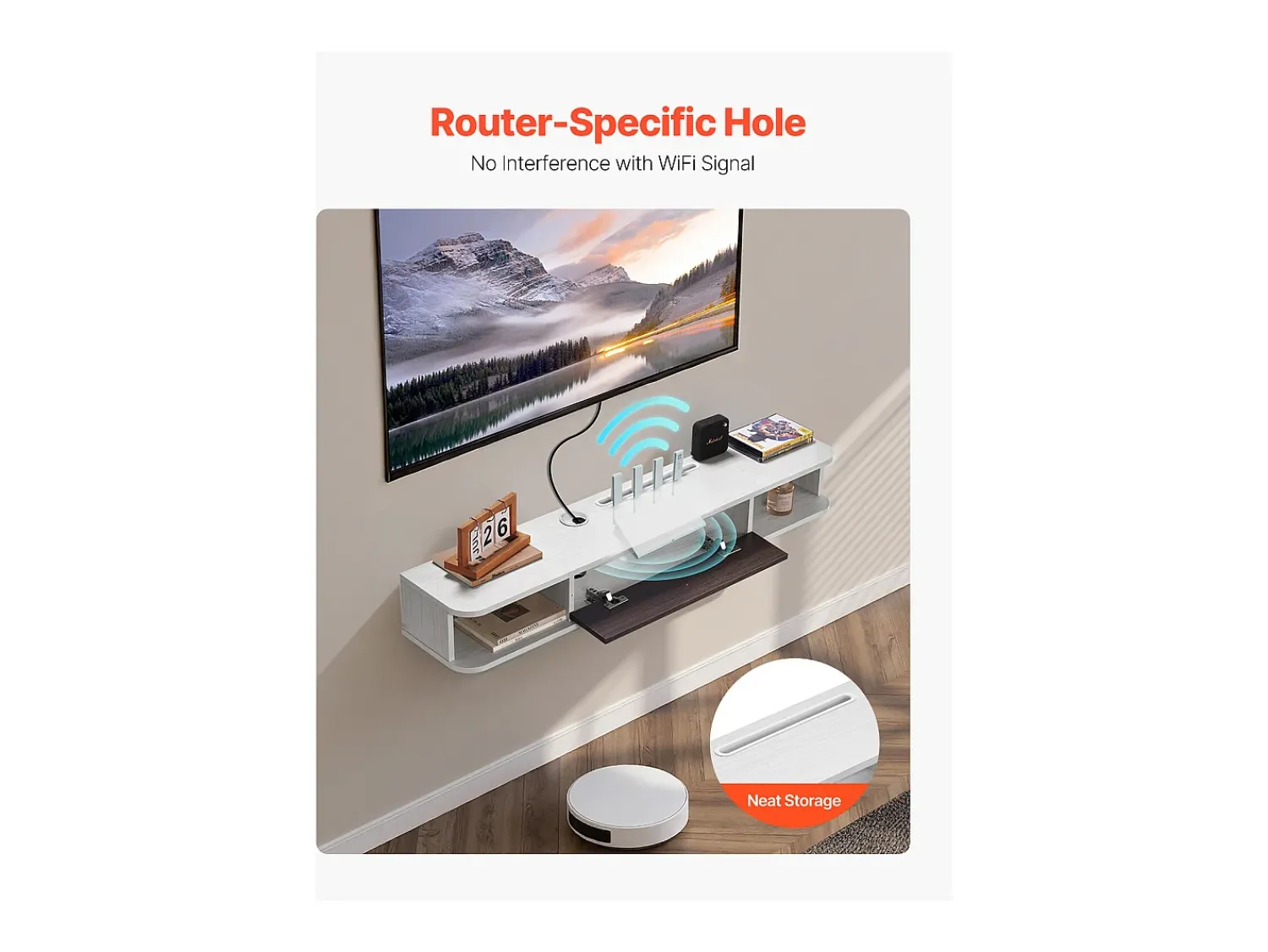 Armário de TV Montado na Parede SucceBuy Suporte de TV Flutuante de Parede, 120 cm, Consola de Multimédia Moderna com Gestão de Cabos, Prateleira de Aglomerado^ Móvel De Tv