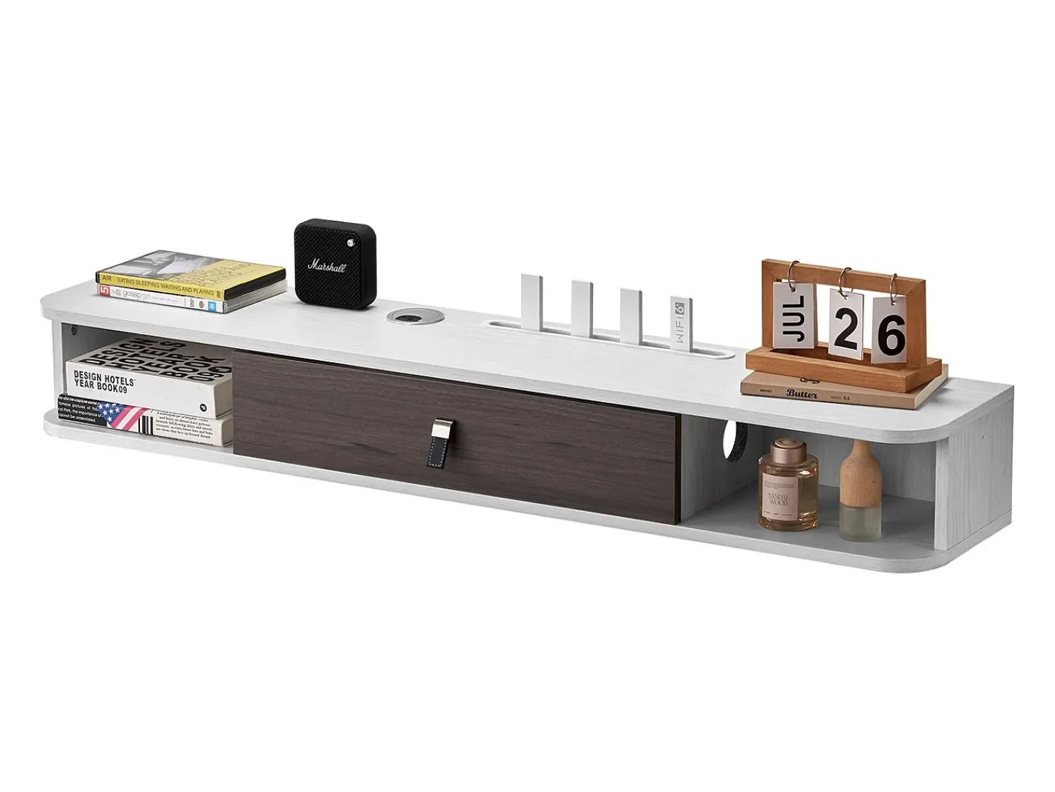 Armário de TV Montado na Parede SucceBuy Suporte de TV Flutuante de Parede, 120 cm, Consola de Multimédia Moderna com Gestão de Cabos, Prateleira de Aglomerado^ Móvel De Tv