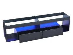 Móvel De Tv| Armário de TV, brilhante, com LED, 2 gavetas, para até 70 polegadas Preto