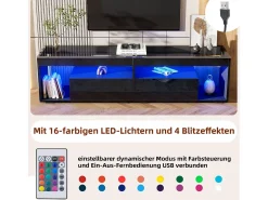 Móvel De Tv| Armário de TV, brilhante, com LED, 2 gavetas, para até 70 polegadas Preto