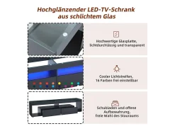 Móvel De Tv| Armário de TV, brilhante, com LED, 2 gavetas, para até 70 polegadas Preto