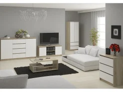 New Akord Armário de TV Sonora 120cm 2 Portas e 1 Prateleira em Carvalho Sonoma/Branco Natural claro / Branco