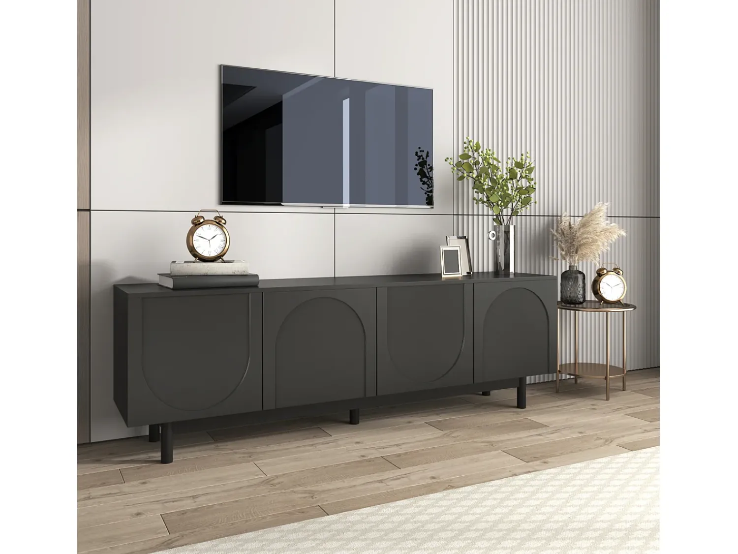 Móvel De Tv| Armário de TV 175x38x56 cm, moderno, pratos de inserção ajustáveis, Design de luxo Preto