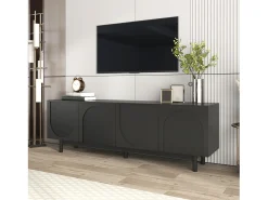 Móvel De Tv| Armário de TV 175x38x56 cm, moderno, pratos de inserção ajustáveis, Design de luxo Preto