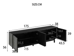 Móvel De Tv| Armário de TV 175x38x56 cm, moderno, pratos de inserção ajustáveis, Design de luxo Preto