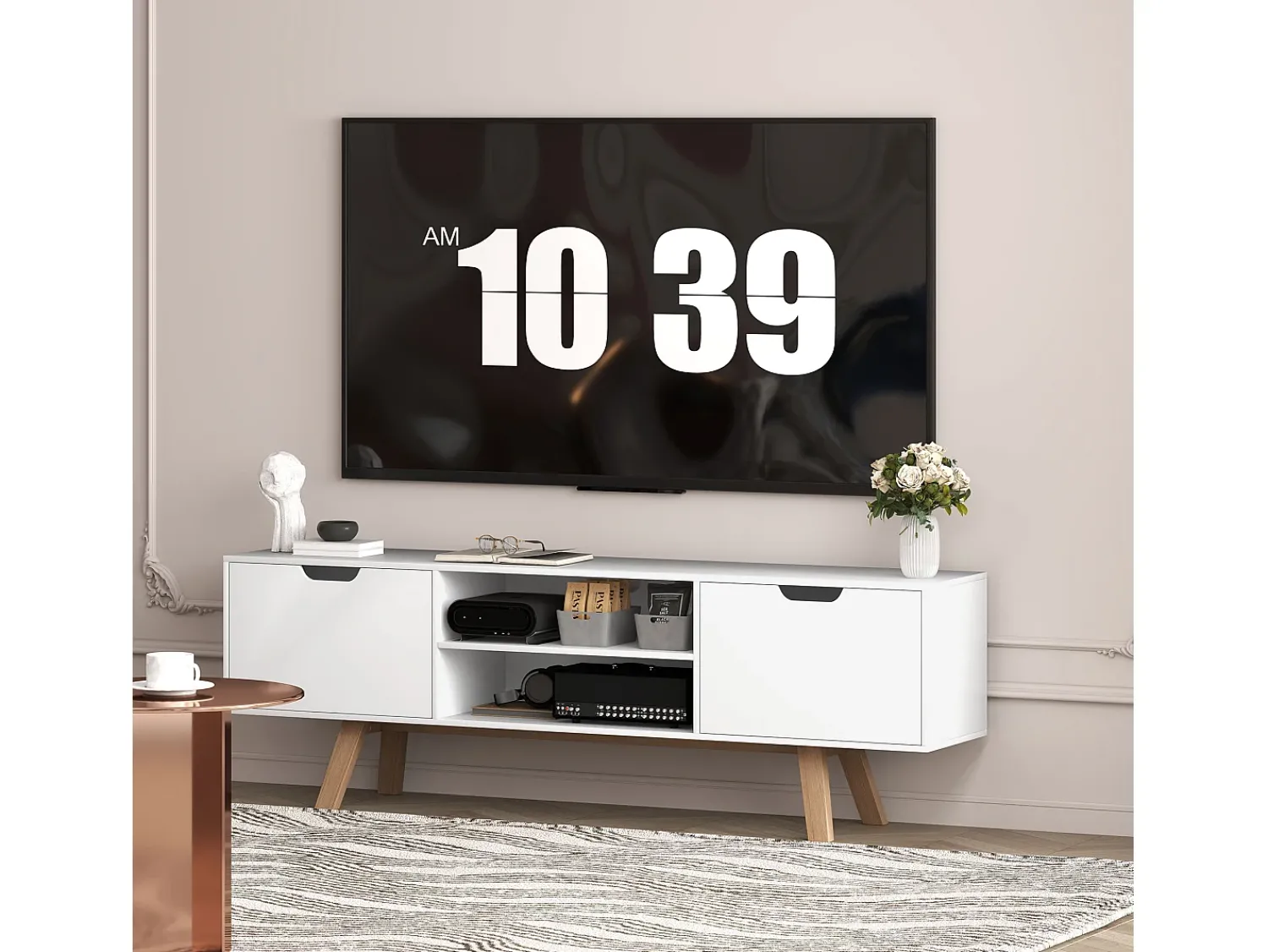 Armário de TV 150x39x50cm, 2 armários e 2 prateleiras, para até 65 polegadas,^ Móvel De Tv