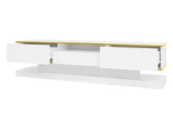 Hot Armário de TV 180x38x45cm, 3 gavetas, compartimento aberto, LED com mudança de cor, Brilhante Branco