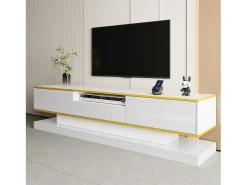 Hot Armário de TV 180x38x45cm, 3 gavetas, compartimento aberto, LED com mudança de cor, Brilhante Branco