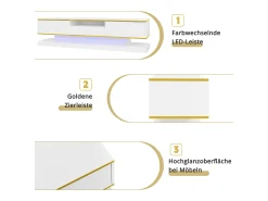 Hot Armário de TV 180x38x45cm, 3 gavetas, compartimento aberto, LED com mudança de cor, Brilhante Branco