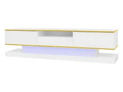 Hot Armário de TV 180x38x45cm, 3 gavetas, compartimento aberto, LED com mudança de cor, Brilhante Branco