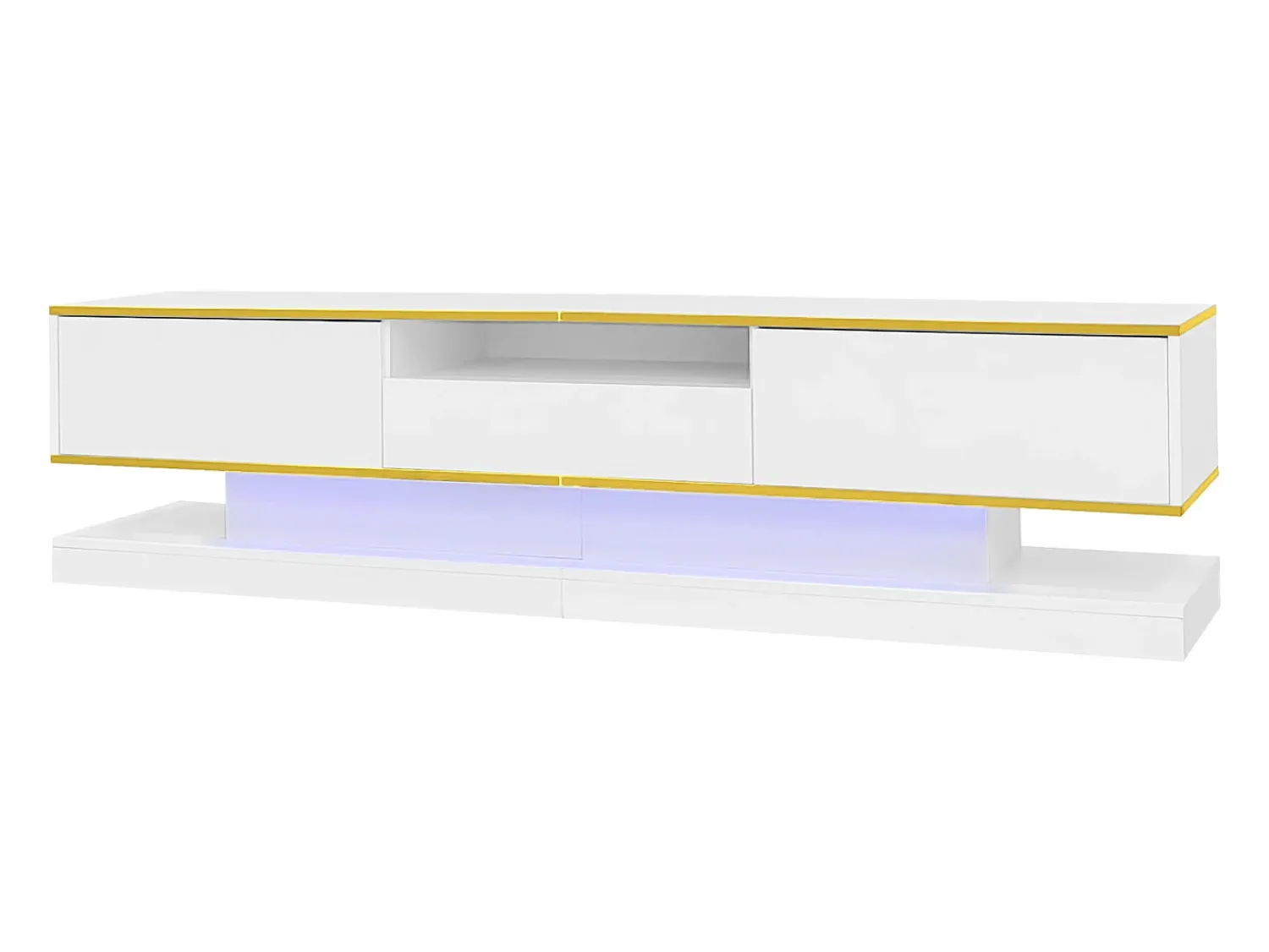 Hot Armário de TV 180x38x45cm, 3 gavetas, compartimento aberto, LED com mudança de cor, Brilhante Branco