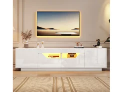 Móvel De Tv* Armário de TV 180x40x45cm, 2 gavetas e 2 armários, LED, para até 75 polegadas, Branco