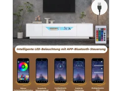 Móvel De Tv* Armário de TV 180x40x45cm, 2 gavetas e 2 armários, LED, para até 75 polegadas, Branco