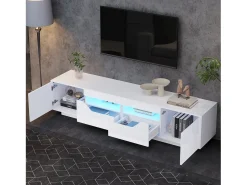 Móvel De Tv* Armário de TV 180x40x45cm, 2 gavetas e 2 armários, LED, para até 75 polegadas, Branco