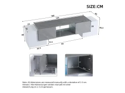 Armário de TV 180x40x46,5cm, branco e cinza, com LED Bluetooth, para até 70 polegadas Cinzento