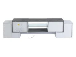 Armário de TV 180x40x46,5cm, branco e cinza, com LED Bluetooth, para até 70 polegadas Cinzento