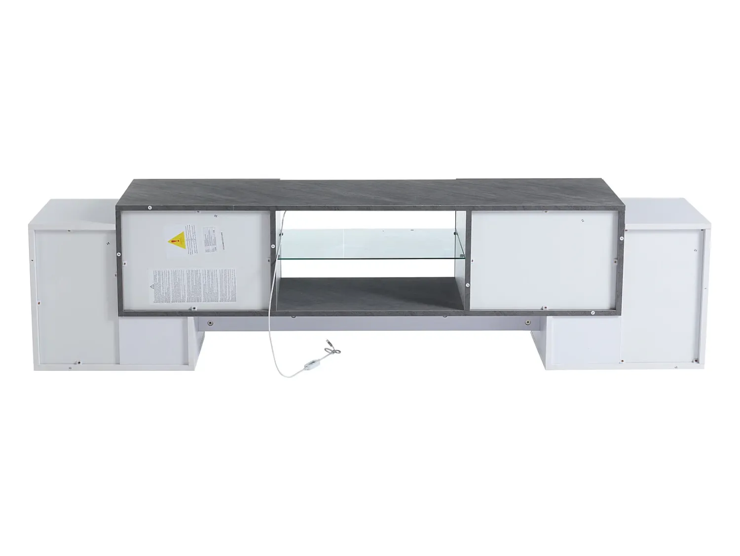 Armário de TV 180x40x46,5cm, branco e cinza, com LED Bluetooth, para até 70 polegadas Cinzento