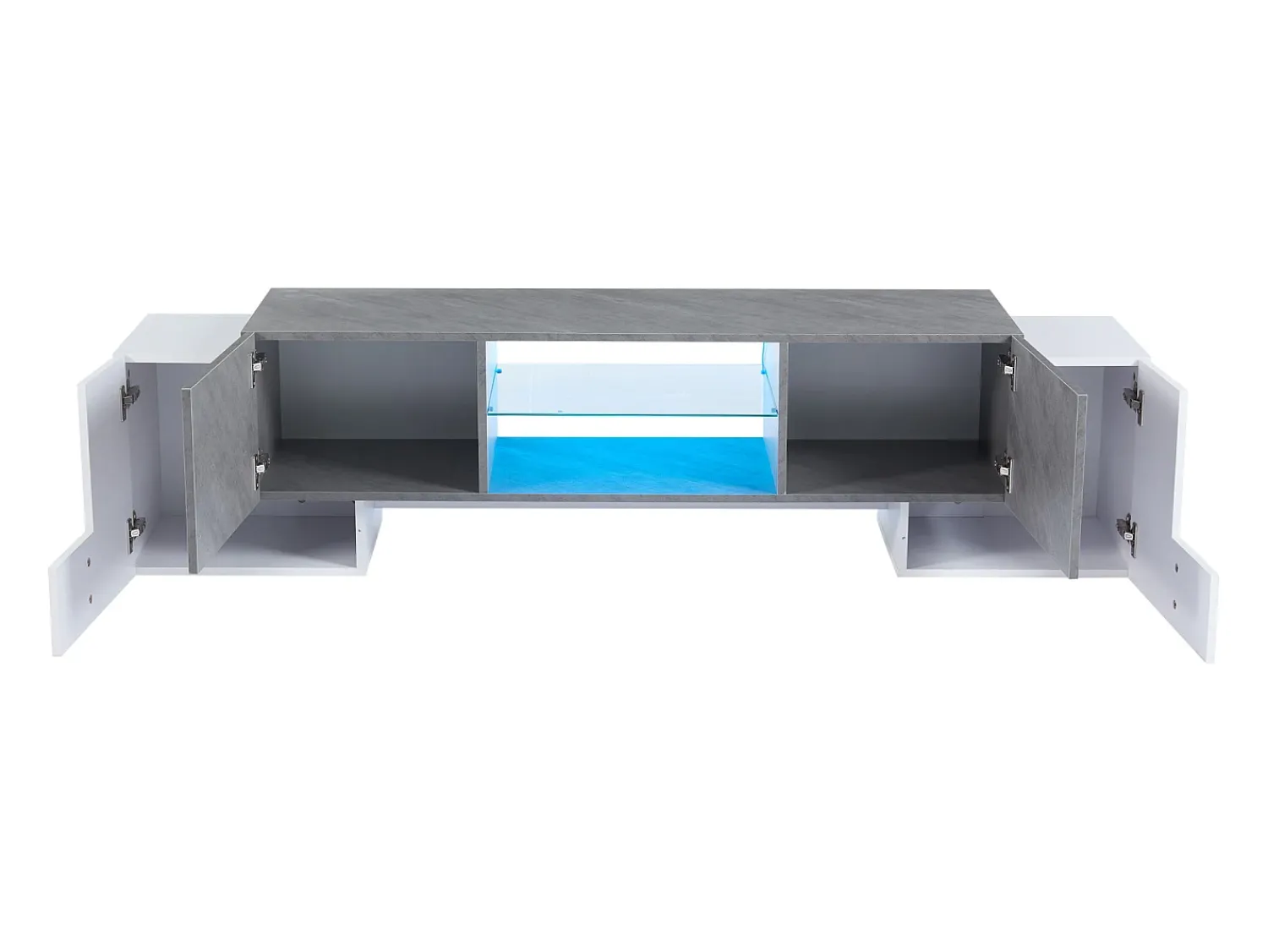 Armário de TV 180x40x46,5cm, branco e cinza, com LED Bluetooth, para até 70 polegadas Cinzento