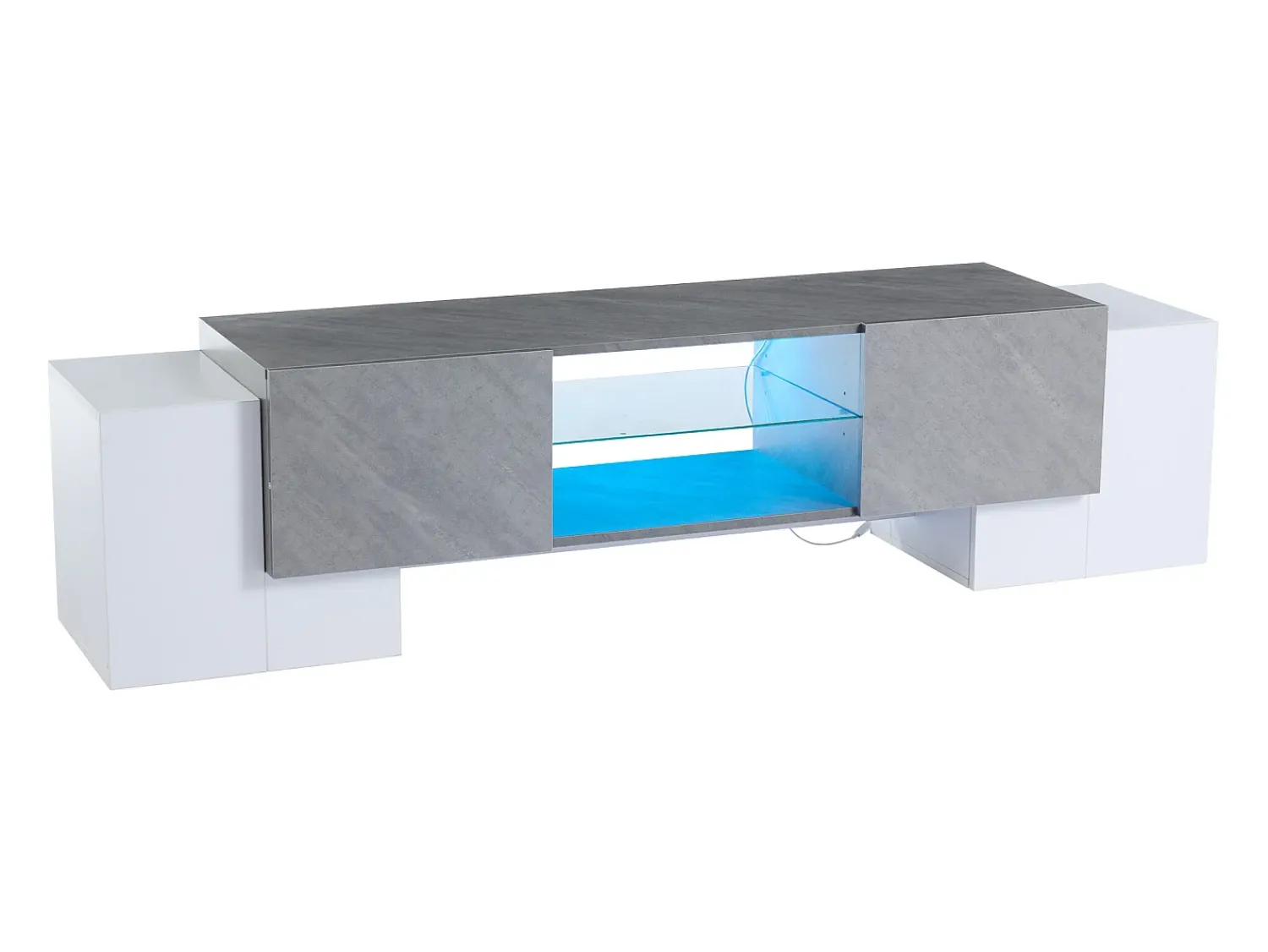 Armário de TV 180x40x46,5cm, branco e cinza, com LED Bluetooth, para até 70 polegadas Cinzento