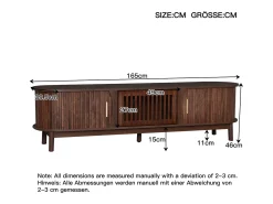 Outlet Armário de TV 165x39,5x46cm marrom, Porta deslizante, porta dobrável, para até 65 polegadas Castanho