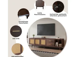 Móvel De Tv* Armário de TV 190x40x52cm, Rattan marrom, com gavetas, 6 pernas, para até 75 polegadas Castanho