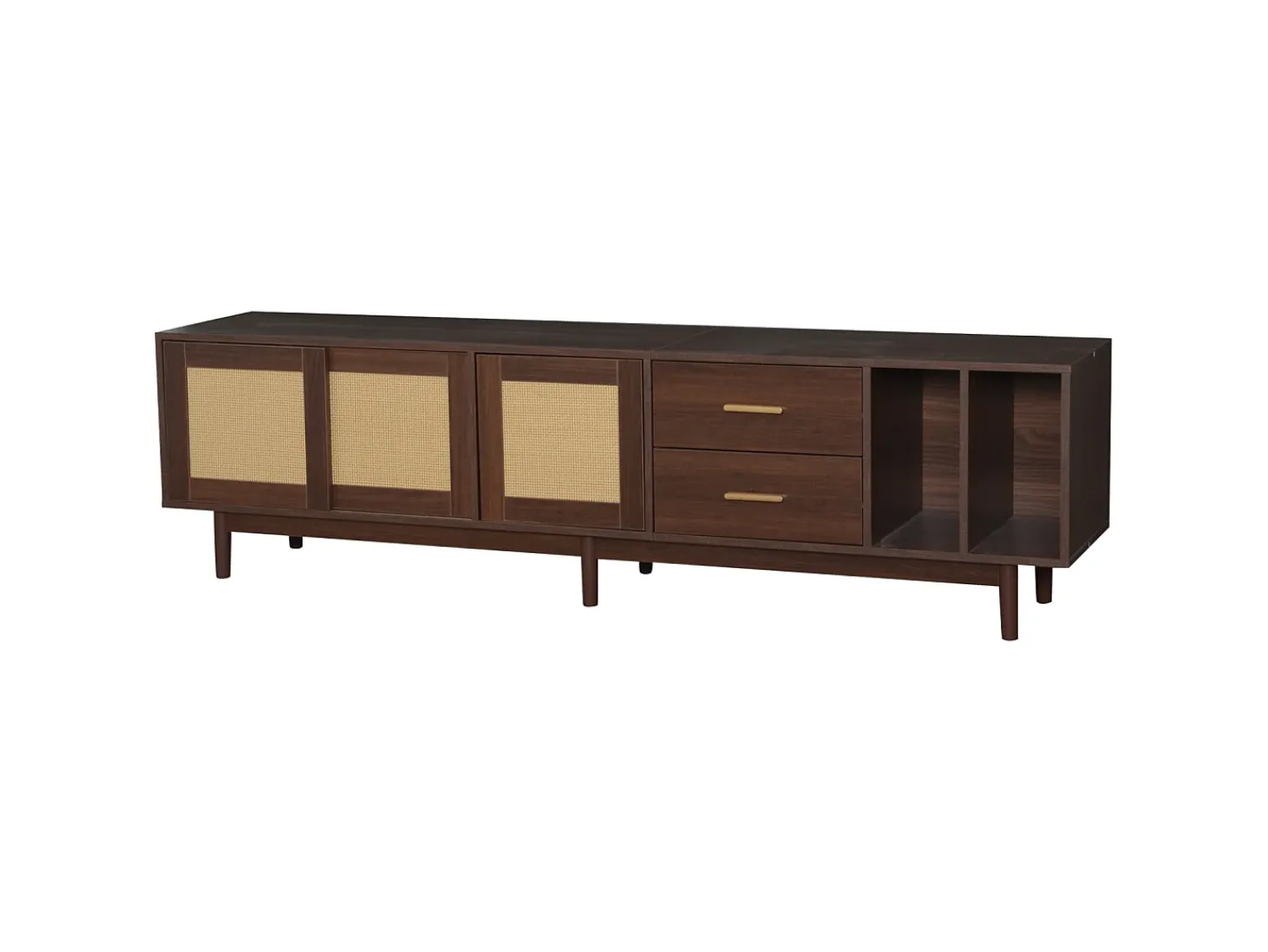 Móvel De Tv* Armário de TV 190x40x52cm, Rattan marrom, com gavetas, 6 pernas, para até 75 polegadas Castanho