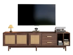 Móvel De Tv* Armário de TV 190x40x52cm, Rattan marrom, com gavetas, 6 pernas, para até 75 polegadas Castanho