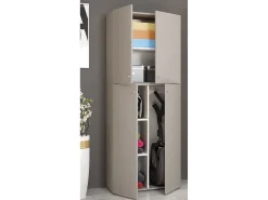 VCM Armário de vassoura de madeira | 6 compartimentos | Armário doméstico | Dimensões: L. 70 x A. 184 x P. 40 cm | 4 Portas rotativas - Lona (Cinza)^ Móvel De Arrumação