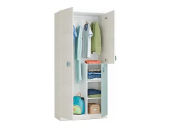 Outlet Dmora Armário Dgorett, Guarda-roupa para quarto de criança, Armário com 3 portas e 3 prateleiras com barra para cabide, 90x52h200 cm, Cinza e Verde Aqua Cinzento