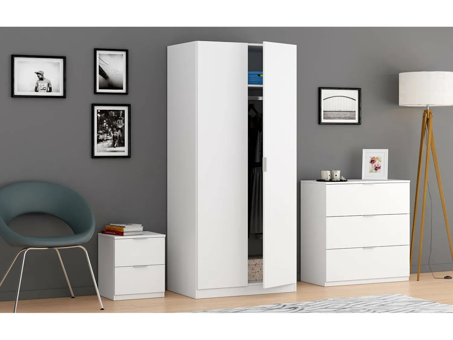 Móvel De Entrada*Dmora Armário Dleon, Armário de quarto com 2 portas de batente, Móveis de quarto com 1 prateleira e varão, 82x52h180 cm, Branco