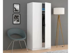 Móvel De Entrada*Dmora Armário Dleon, Armário de quarto com 2 portas de batente, Móveis de quarto com 1 prateleira e varão, 82x52h180 cm, Branco