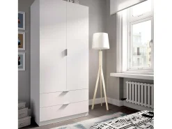 Clearance Dmora Armário Dlunin, Cabide para quarto, Armário com 2 portas de batente e 2 gavetas, 81x52h184 cm, Branco