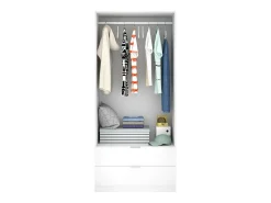 Clearance Dmora Armário Dlunin, Cabide para quarto, Armário com 2 portas de batente e 2 gavetas, 81x52h184 cm, Branco