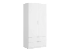 Clearance Dmora Armário Dlunin, Cabide para quarto, Armário com 2 portas de batente e 2 gavetas, 81x52h184 cm, Branco