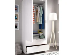 Clearance Dmora Armário Dlunin, Cabide para quarto, Armário com 2 portas de batente e 2 gavetas, 81x52h184 cm, Branco