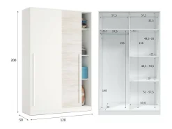 Dmora Armário Downey, Armário de quarto com 2 portas de correr, armário com barra suspensa e 3 prateleiras, 120x50h200 cm, antigo^ Móvel De Entrada